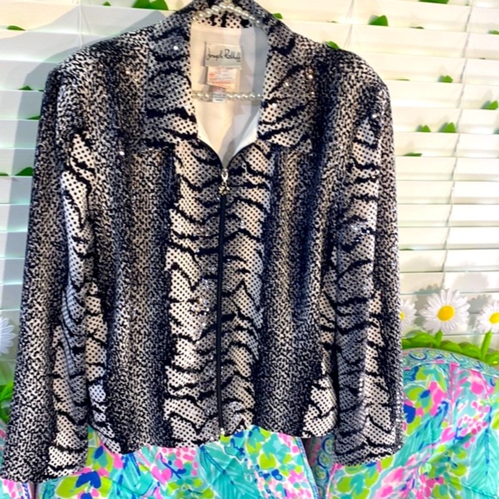 Joseph Ribkoff Black and White Patterned Jacket
